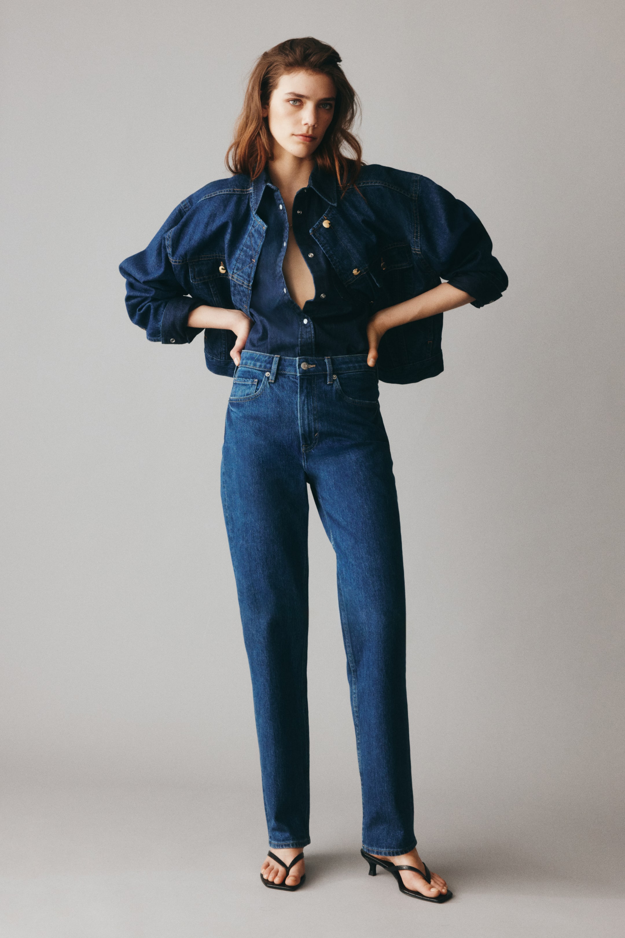 Slim Straight High Ankle Jeans - Denim Blue