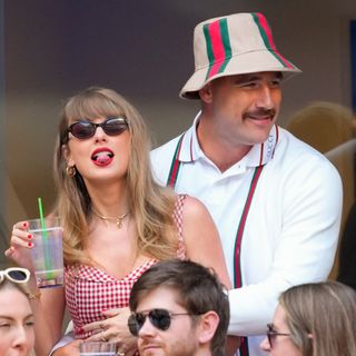 Taylor Swift and Travis Kelce are seen at the Men's Final between Fritz and Sinner at the 2024 US Open Tennis Championships on September 08, 2024 in New York City.