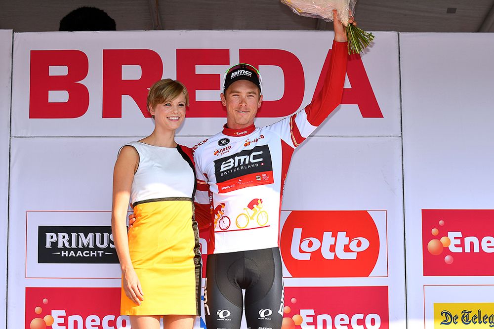 Rohan Dennis on the Eneco Tour podium after winning the stage 2 time trial