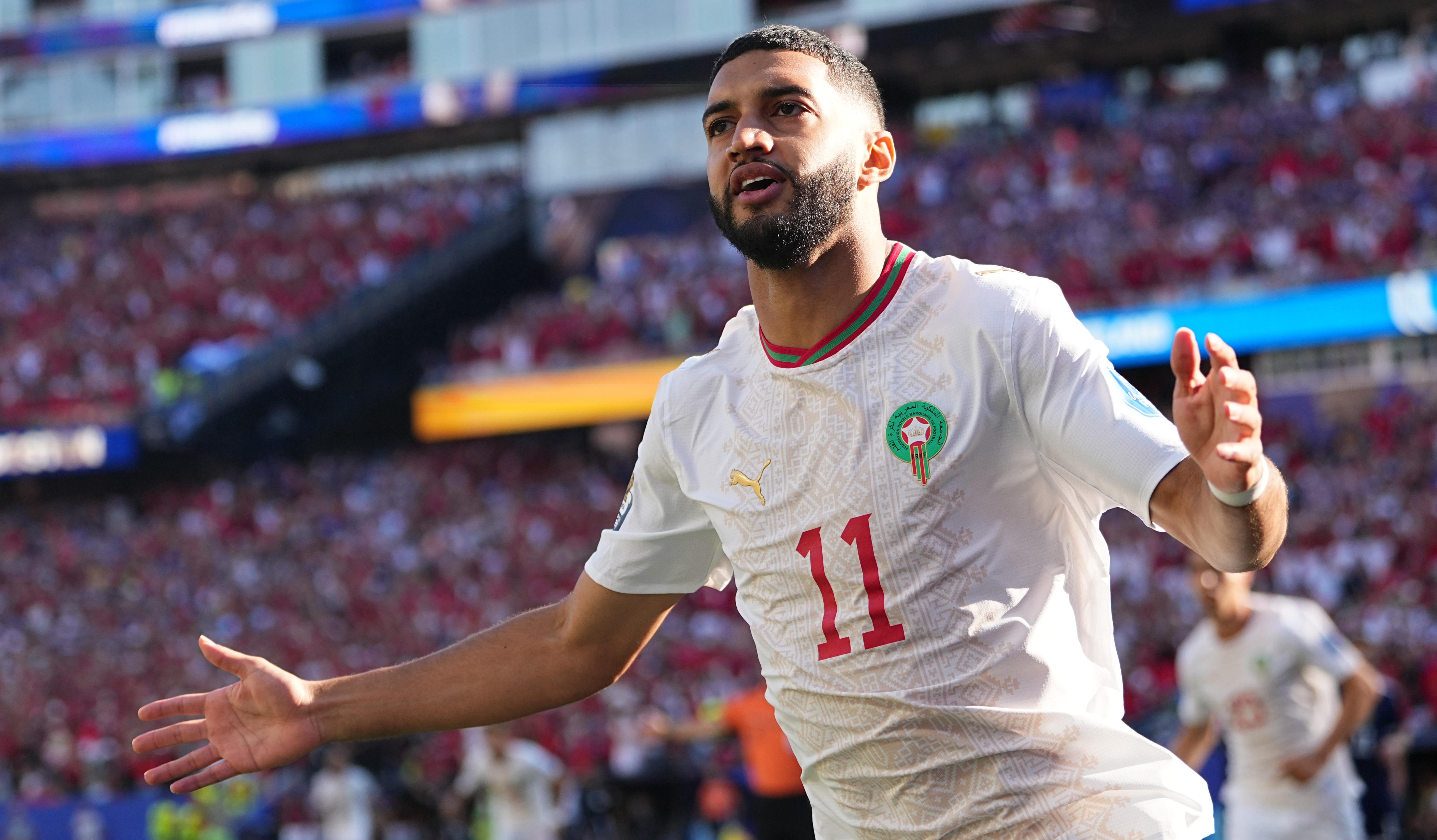 Ismael Saibari (Morocco) scores and celebrates his teams first goal during Group C FIFA World Cup 2026, Scotland and Morocco, Boston Stadium, Boston, USA on June 19 2026