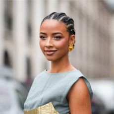best concealer brush - Flora Coquerel wears heart-shaped earrings, outside Ashi Studio, during the Haute Couture Spring/Summer 2024 - getty images 1962574002