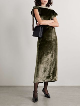 Arya Draped Velvet Midi Dress