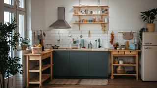 Kitchen with dark wooden floor