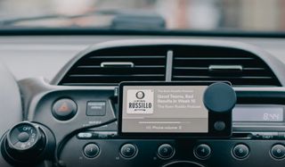 Spotify car thing with ryen russilo podcast on screen