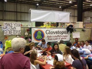 kids create stuffed octopuses at maker faire on May 18, 2013.