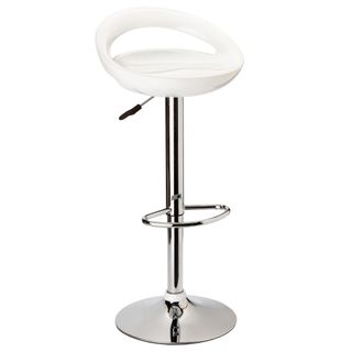 White seater gas lift bar stool with a silver steel leg