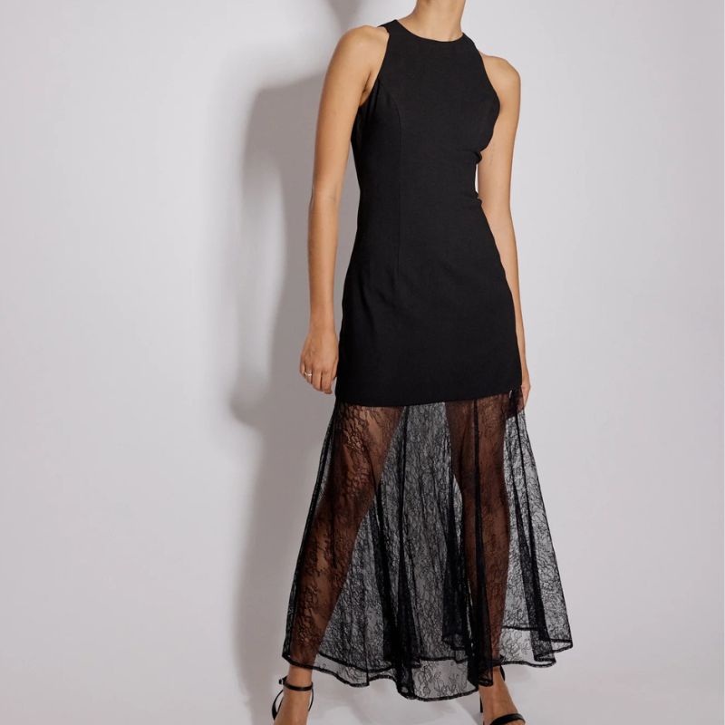 Nobody&#039;s Child , Black Vanessa Lace Skirt Midi Dress