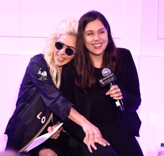 Lady Gaga and Natali Germanotta speak to customers who made a lovebravery qualifying purchase at the launch of "Bravery" by Lady Gaga and Elton John at Macy's Herald Square on May 4, 2016 in New York City