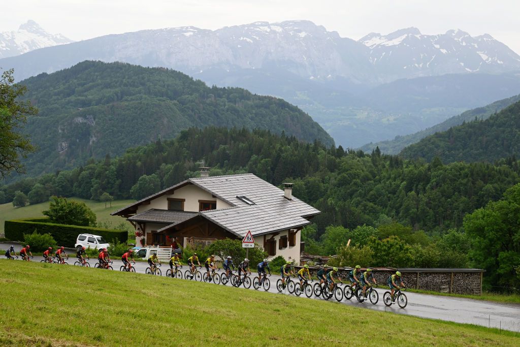 SAMOENS FRANCE Peloton climbs to the Col de la Ramaz 1617m high