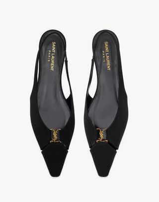 Saint Laurent, Babylone Slingback Flats in Satin Crepe