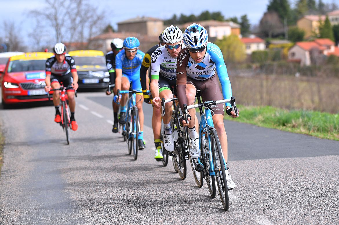 Axel Domont setting the pace in the stage 5 breakaway at Paris-Nice
