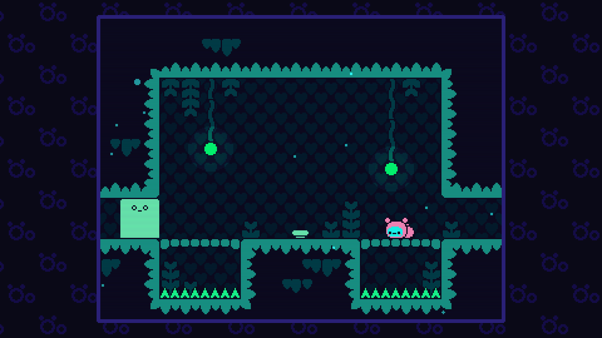 Ooo screenshot featuring a bomb caterpillar in a simplistic Metroidvania stage