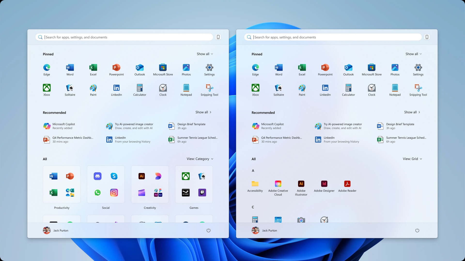 Refreshed Start menu in Windows 11
