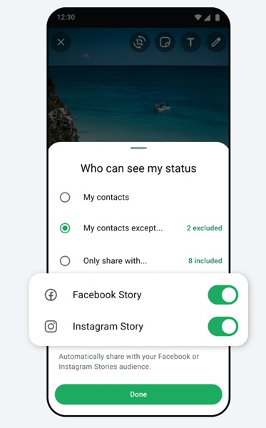 Adding your WhatsApp number to the Meta Account Center will let users cross-post their Status to Instagram and Facebook Stories.