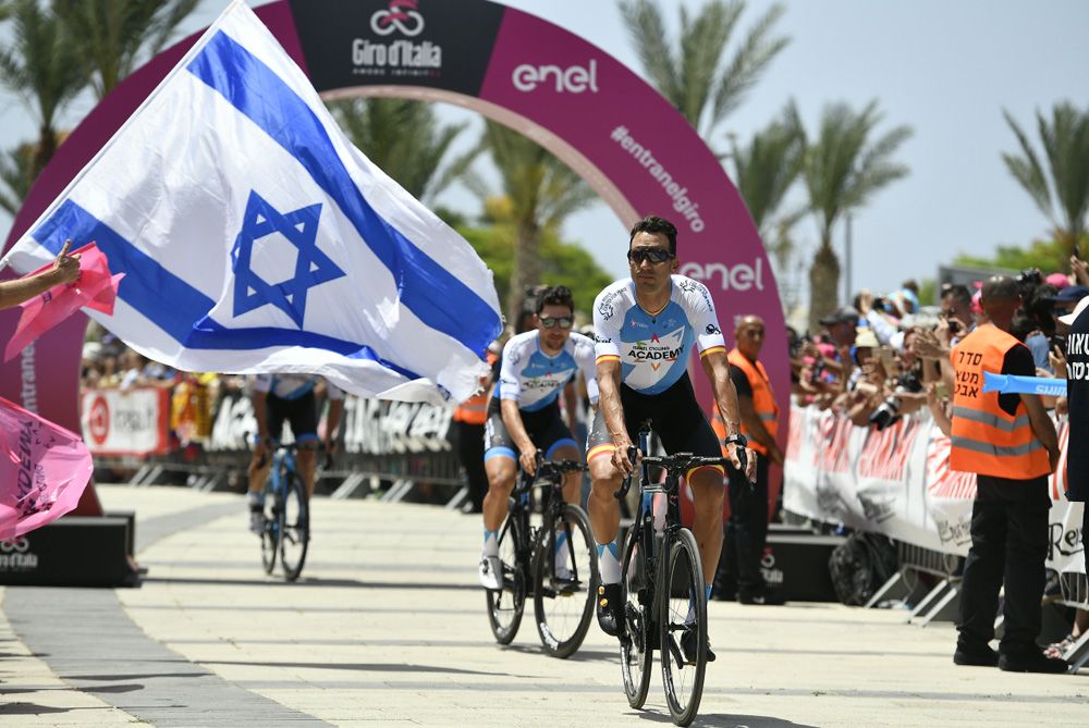 The Israel Cycling Academy riders head to the start