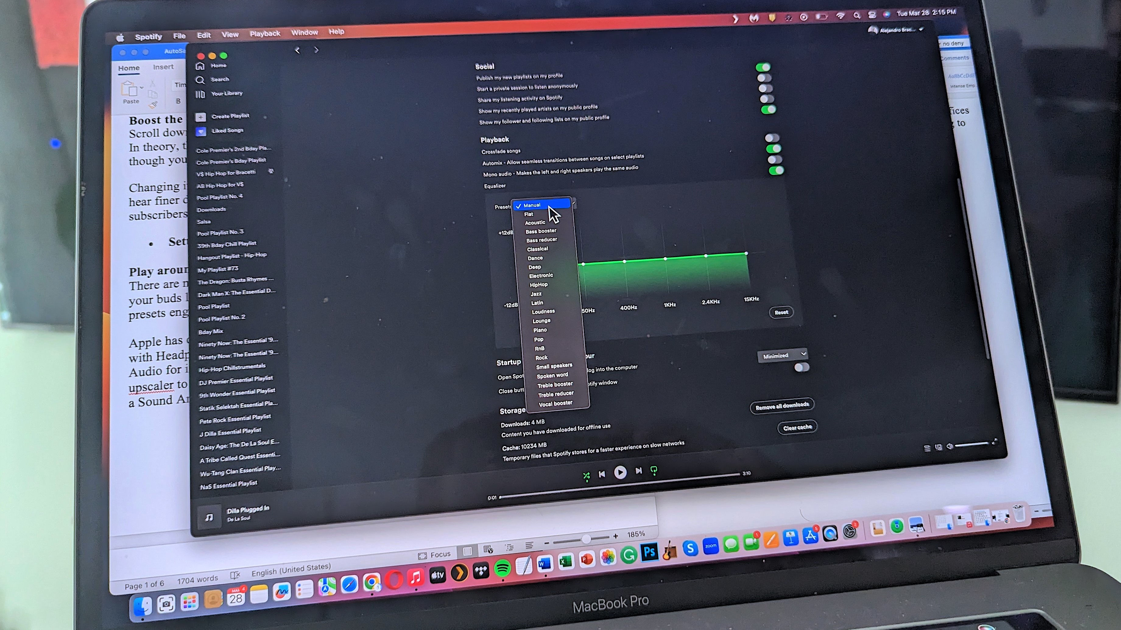 Spotify EQ adjustment in MacBook app