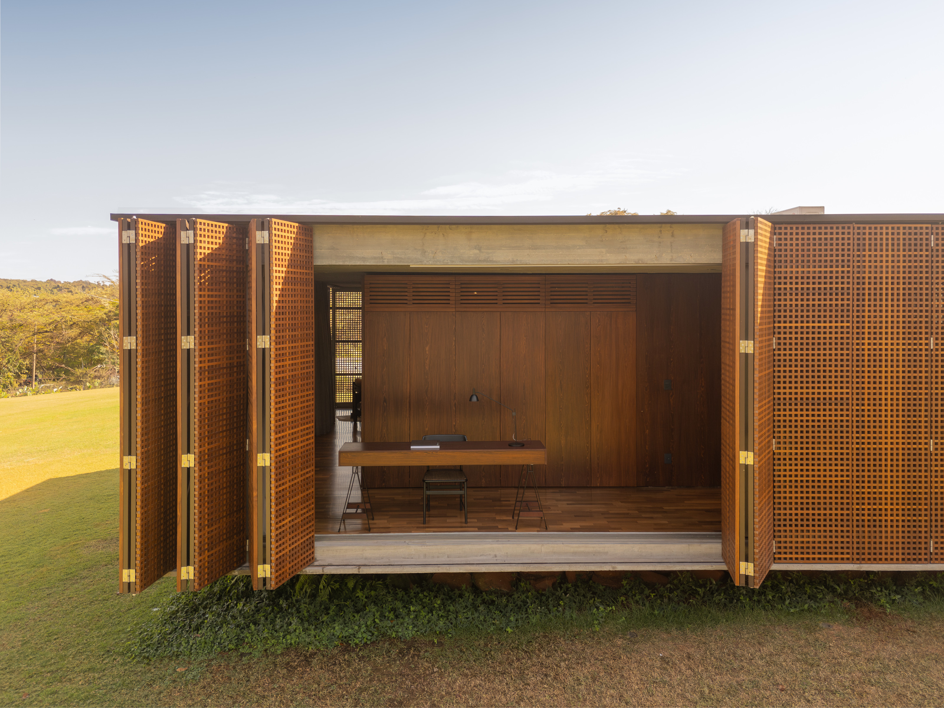 The lattice screens seen from the exterior