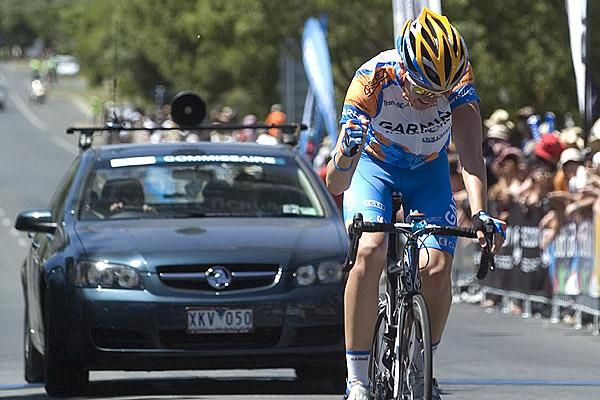 You beauty: Travis Meyer (Garmin Transitions) hits the line in Buninyong to win the men's open road race.