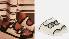 Black Leather Raffia Sandals and Logo crochet sandals