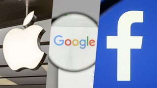 Split images of Apple, Google and Facebook logos 