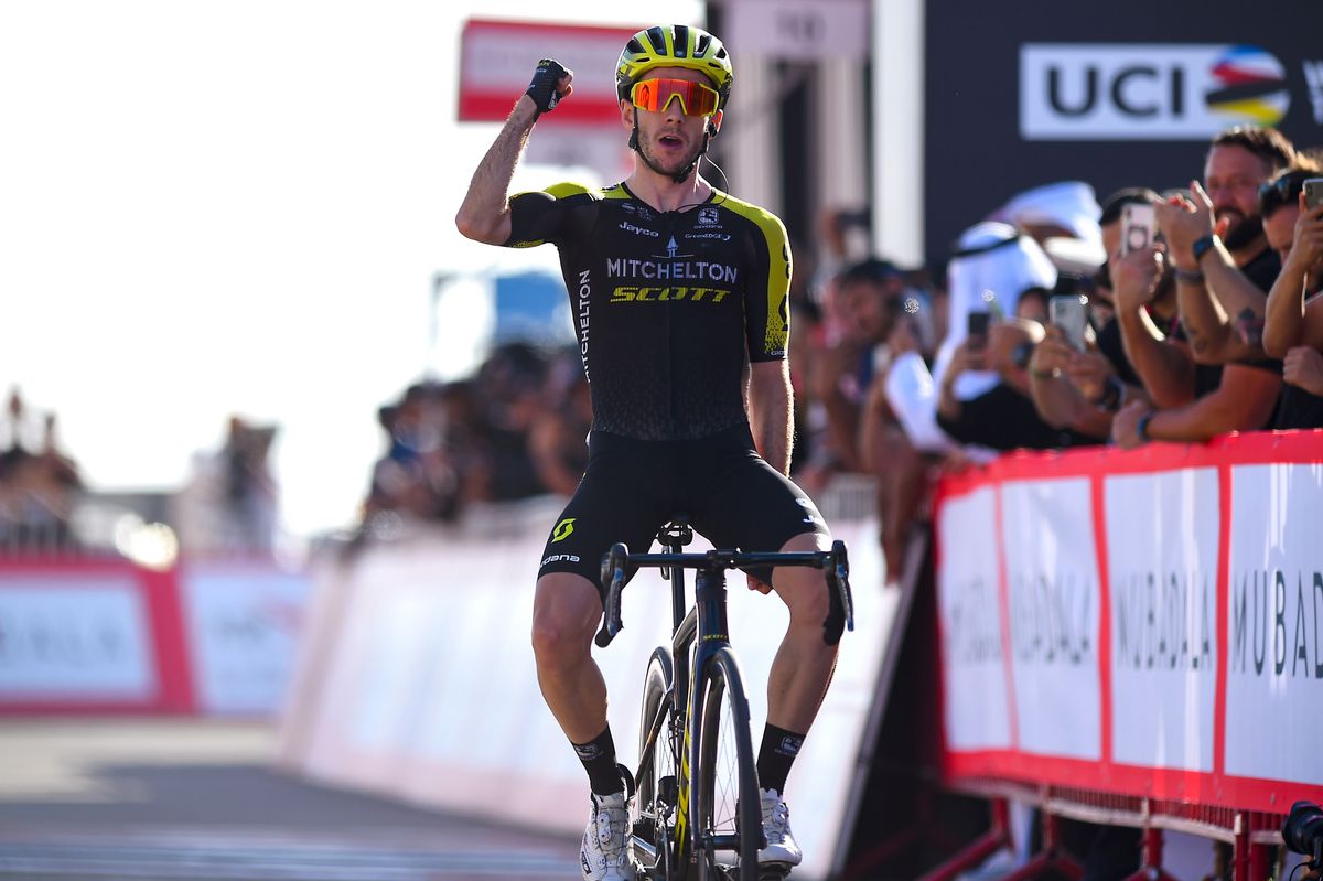 Adam Yates (Mitchelton-Scott) celebrates his UAE Tour stage victory