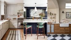 neutral kitchen, dark blue kitchen, neutral kitchen with wood cabinets