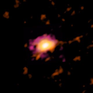 An ALMA radio telescope image of the Wolfe Disk, seen when the universe was only ten percent of its current age.