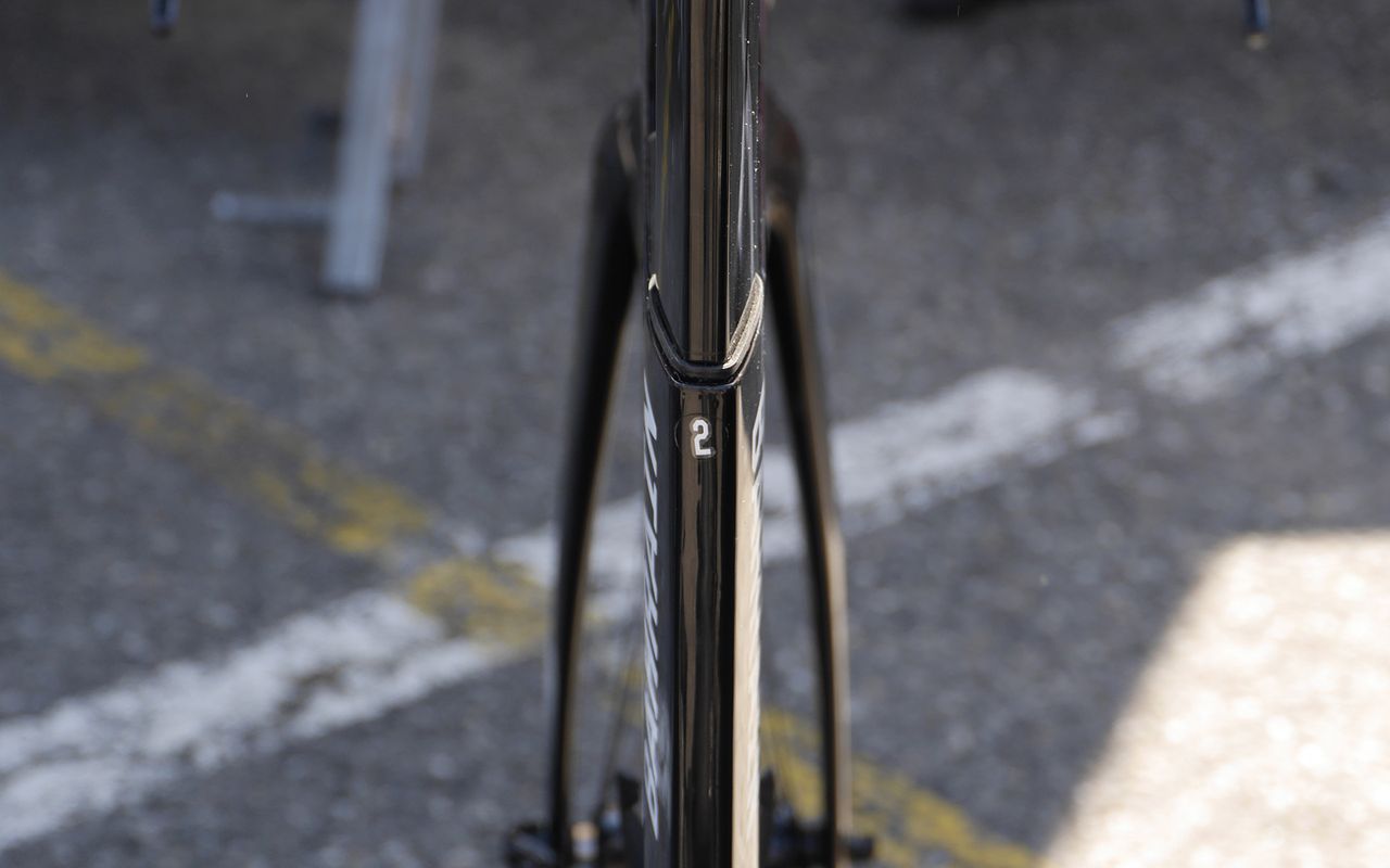 This shot shows the extreme narrowness of the Merida Warp TT bike
