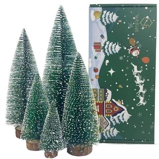 Notigat 5pcs Small Christmas Tree Tabletop Decor Mini Christmas Trees for Decoration Wooden Xmas Bottle Brush Tree Christmas for Village Holiday Party（4/6/8/10/12 Inch）