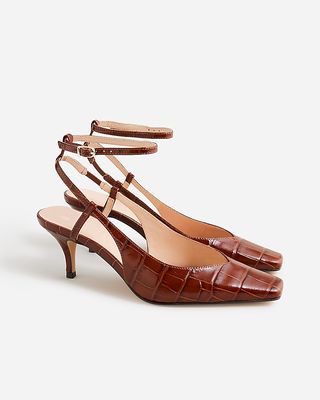 Leona Ankle-Strap Heels in Croc-Embossed Leather