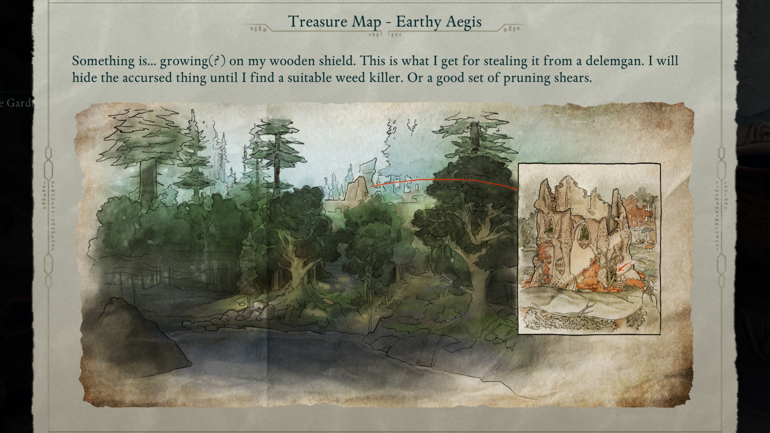 Avowed treasure maps - The clue page shows a painted map for Earthy Aegis.