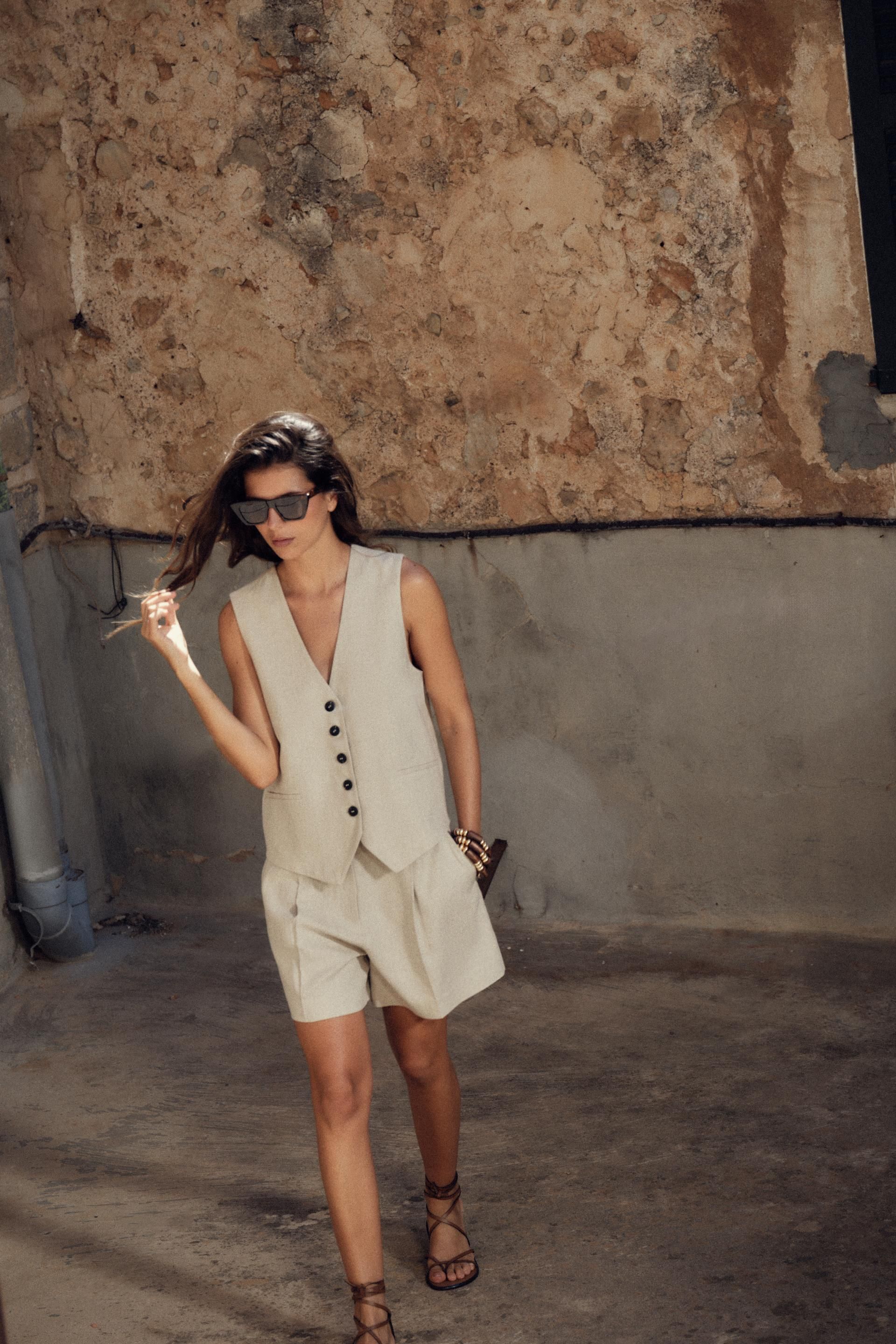 High Rise Linen Blend Shorts