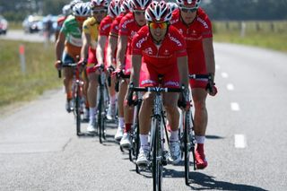Stuart Shaw leads the Drapac team as they capably defend Pollock's overall lead.