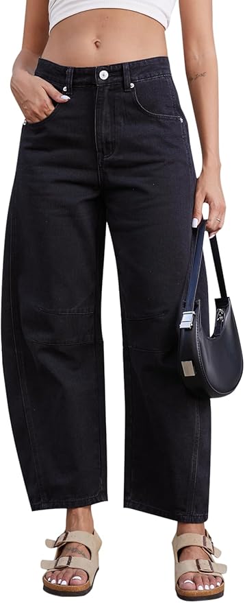 GREAIDEA, Mid Rise Barrel Jeans
