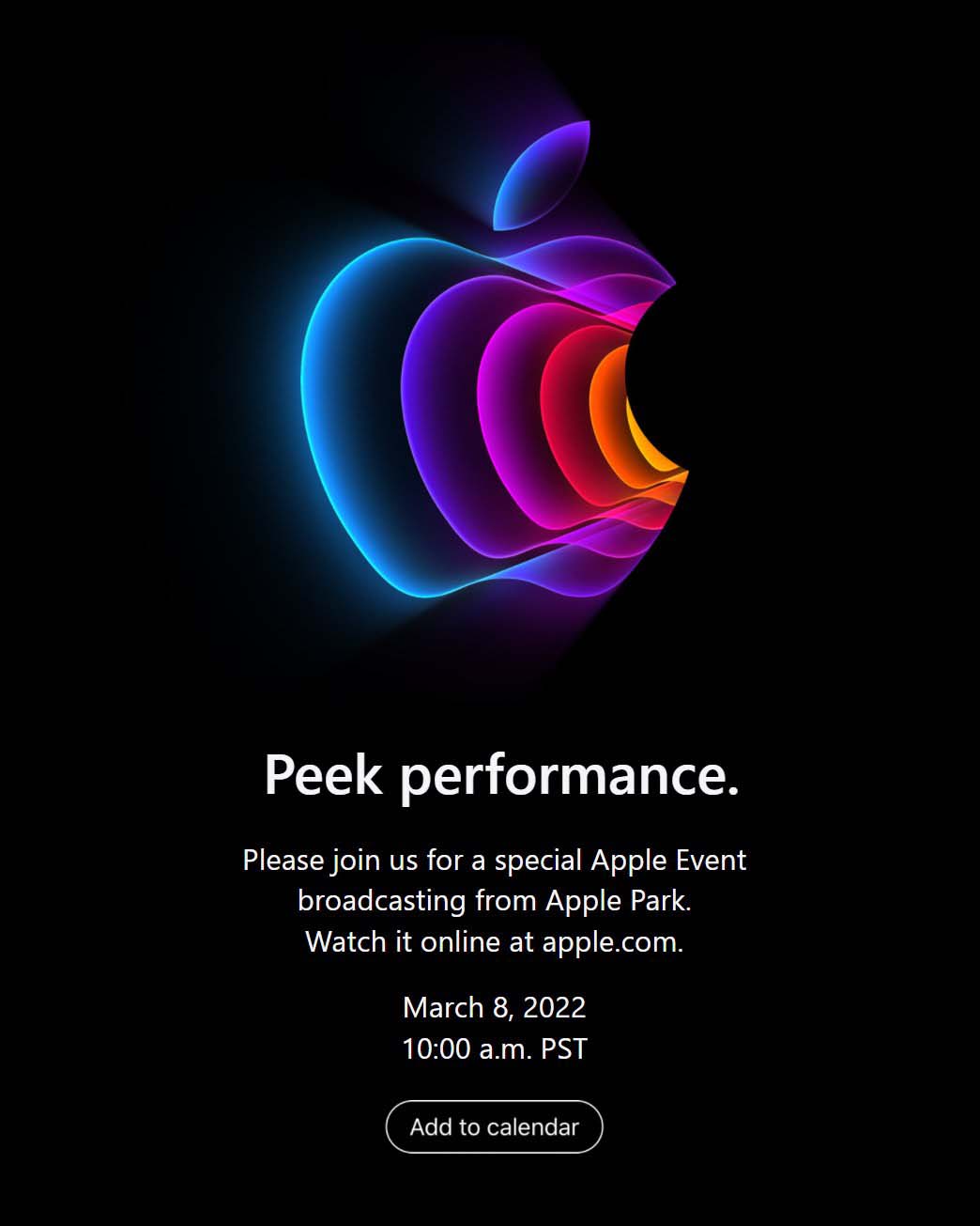 Apple March 8 event 'Peek performance'