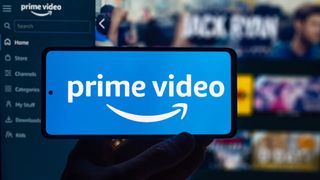 Amazon Prime Video title on iPhone in front of catalogue