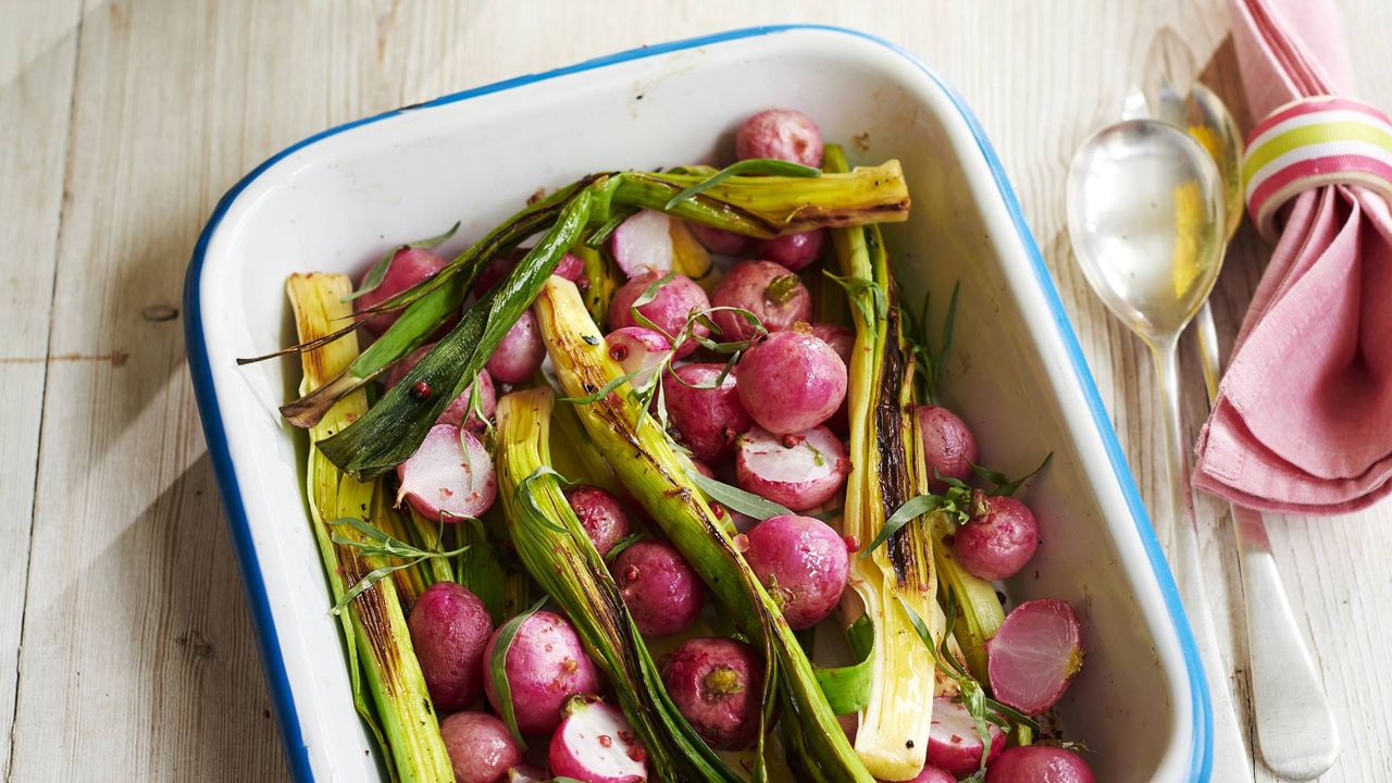 roast radish and leek side recipe