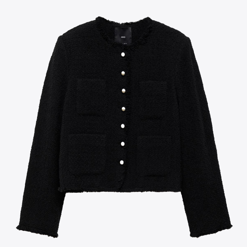 Black boucle jacket with jewelled buttons, mango