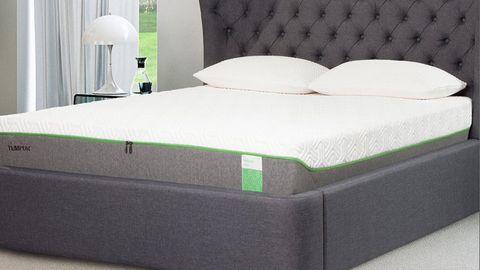  Tempur Hybrid Mattress Elite review: the mattress shown on a grey fabric bed frame