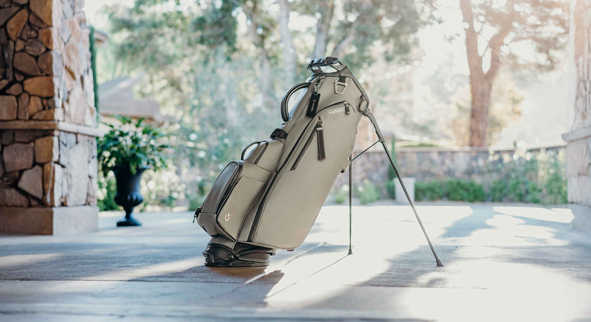 A grey Vessel stand bag