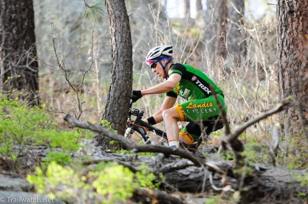 A Landis Cyclery rider tackling switchbacks