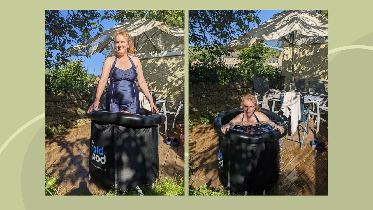 Samantha Priestley taking an ice bath every day in her back garden