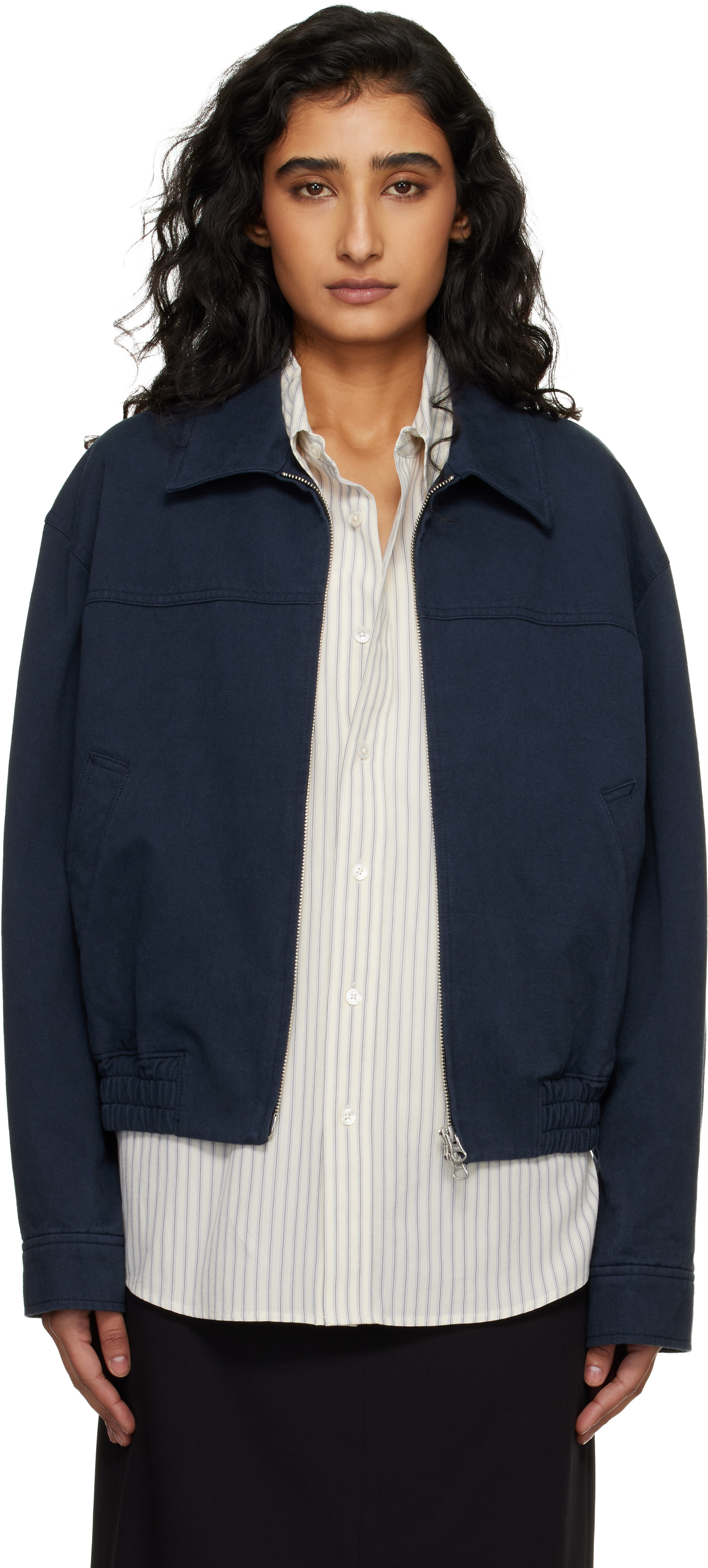 Navy Collared Blouson Jacket