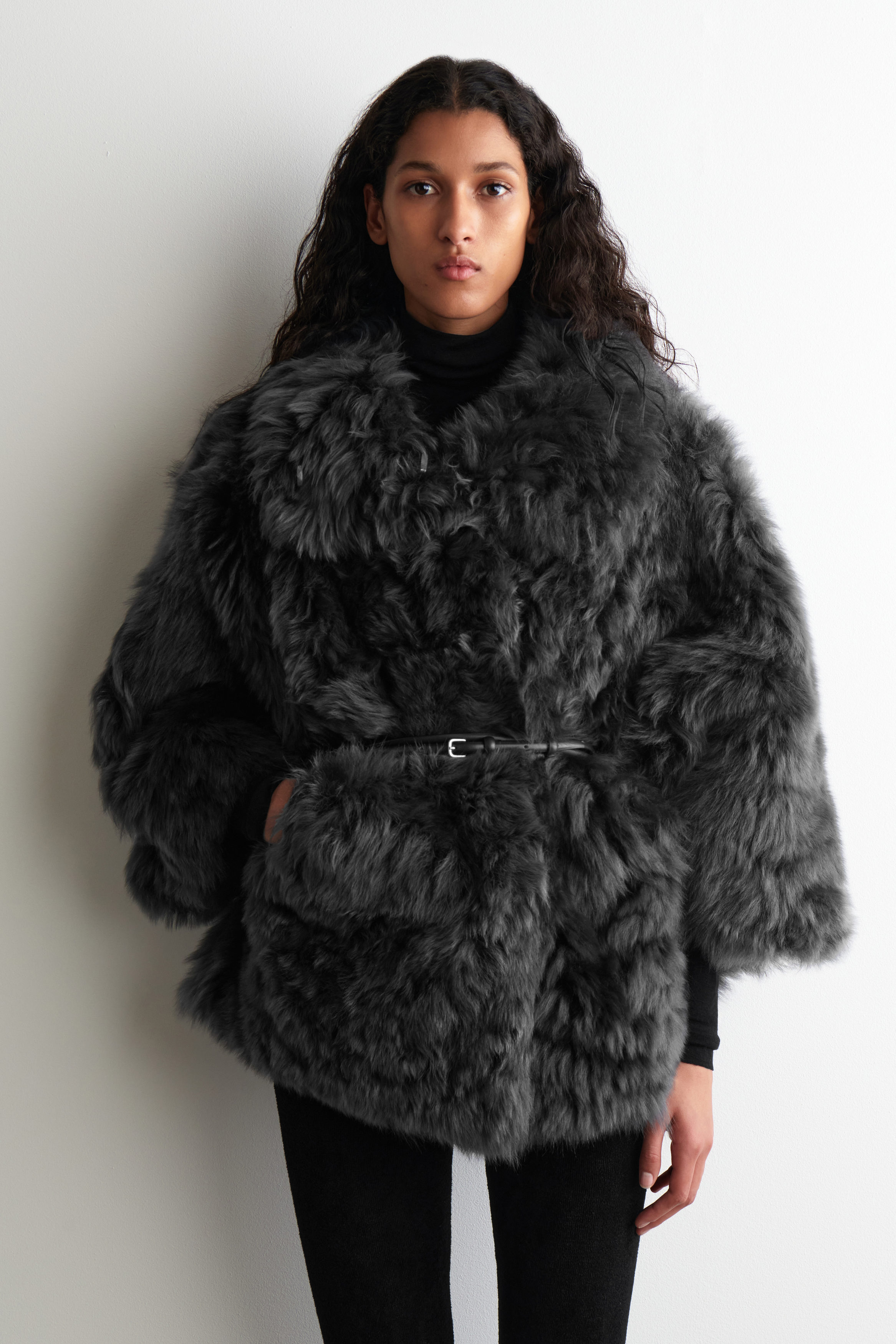Funnel-Neck Shearling Jacket