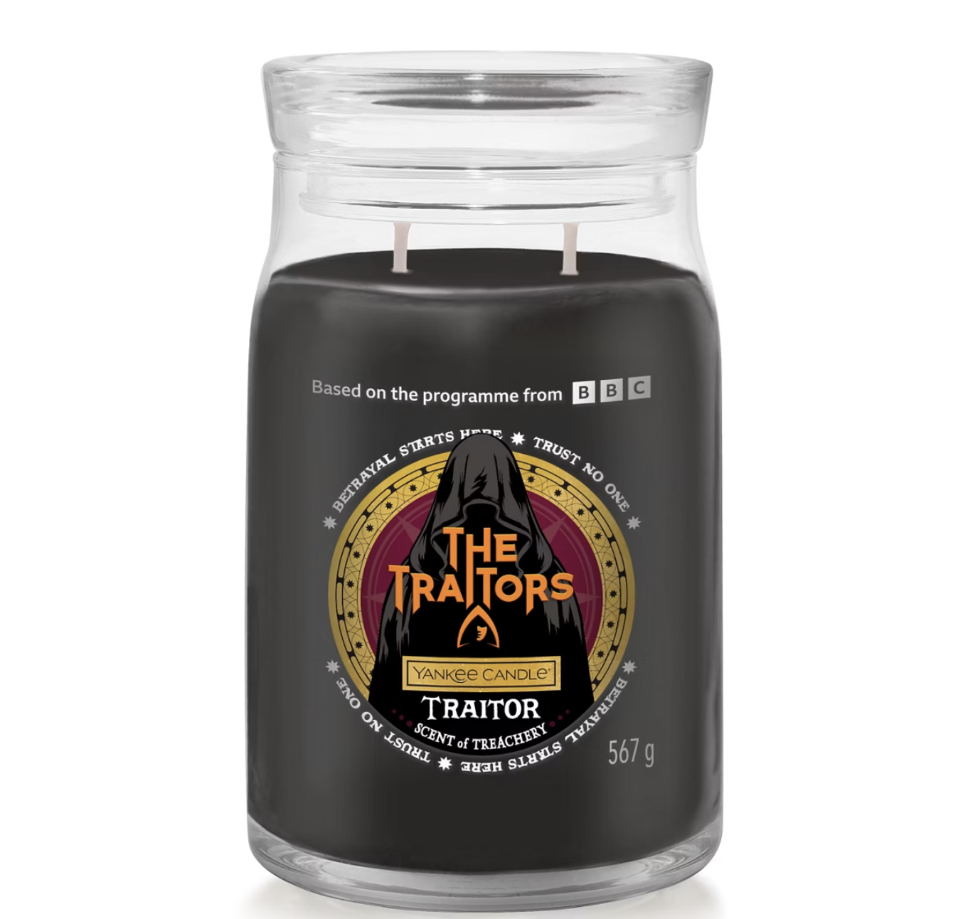 Yankee Candle, The Traitors: Traitor Candle with black wax in a glass jar