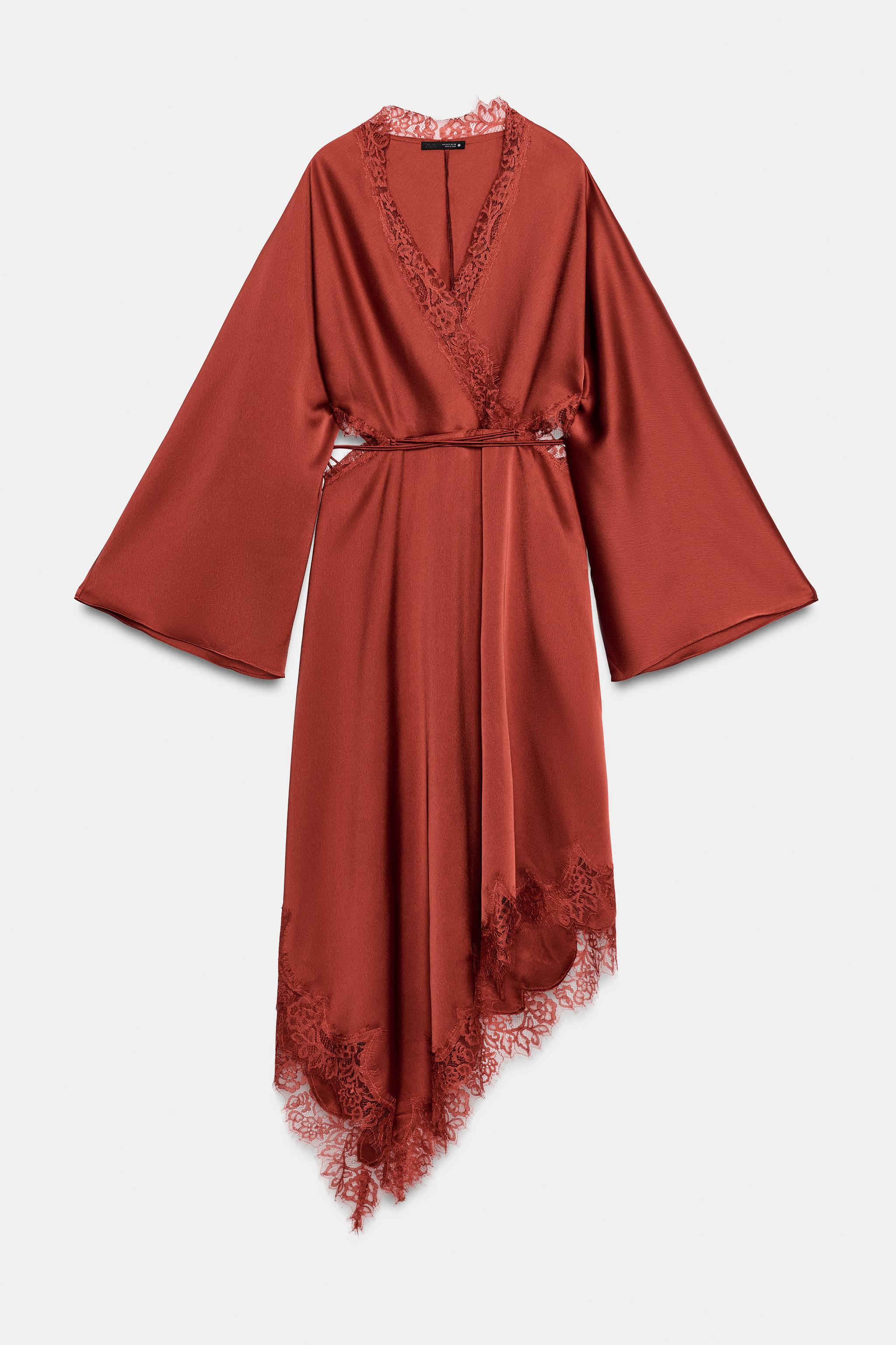 Zw Collection Satin Lace Dress - Dark Red - Xs