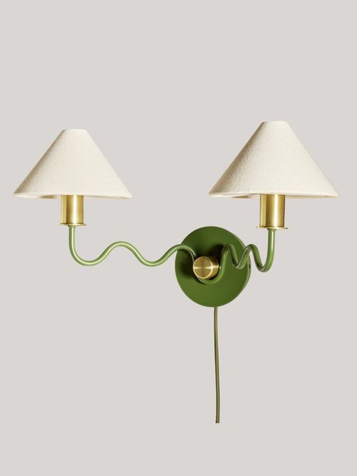 Wiggle Metal 2 Light Wall Light in Green & Natural
