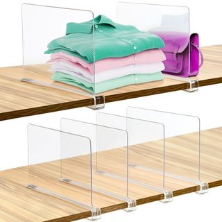 Fabulas Acrylic Clear Shelf Dividers, 6 Pack for Organizer Closets Clothes Purses Separators