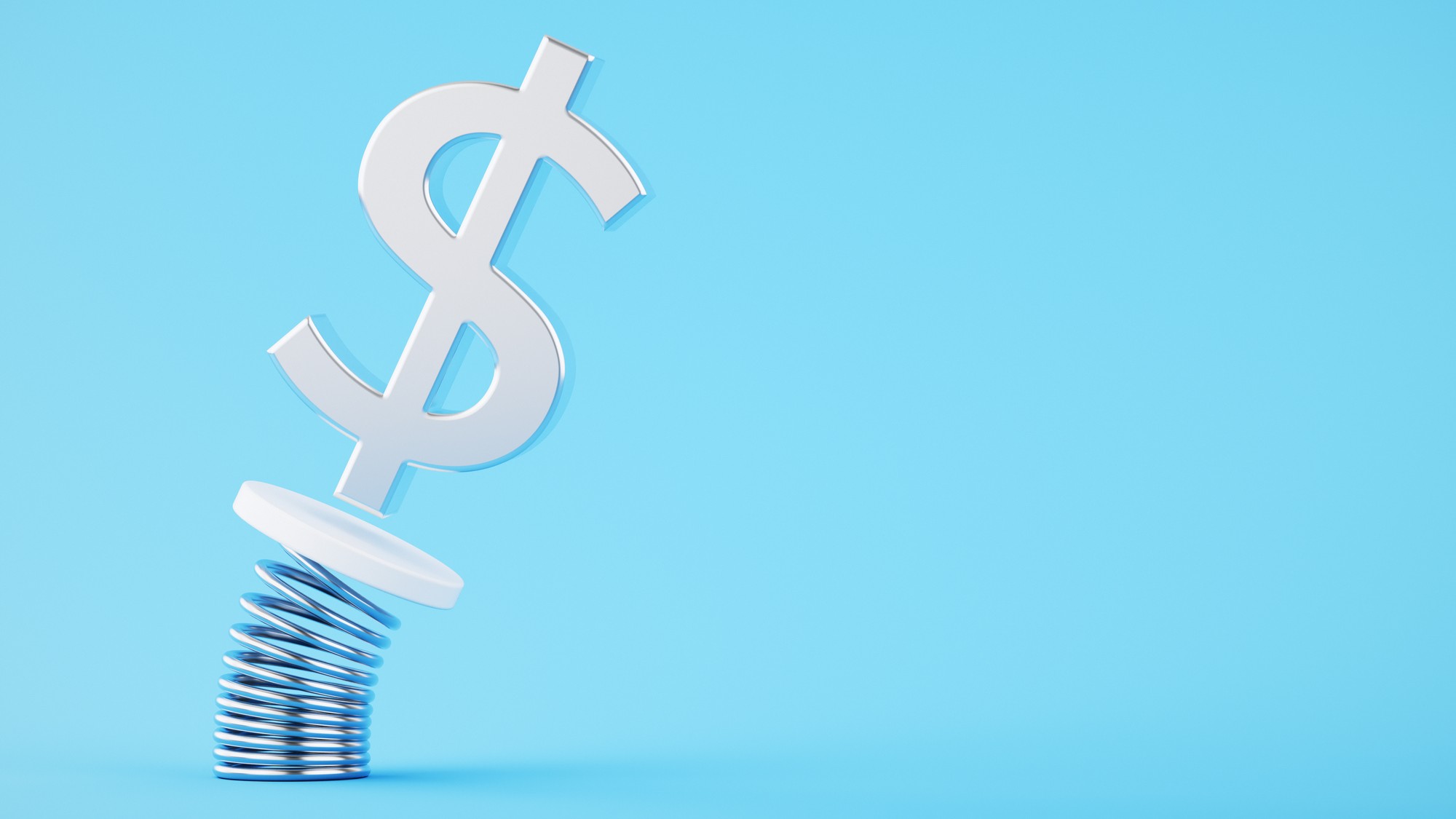 A white dollar sign on a spring with a bright blue background