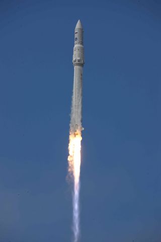 An Angara rocket, the first in Russia's new launch vehicle family, soars skyward after a July 9, 2014 launch from Plesetsk Cosmodrome during a test flight.